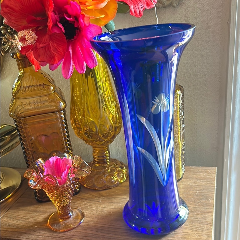 Vintage Cobalt Blue Crystal Vase